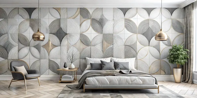 interior bedroom wall home decor d modern minimalist mural wallpaper carpet geometric pattern artistic background wall gray 366012677